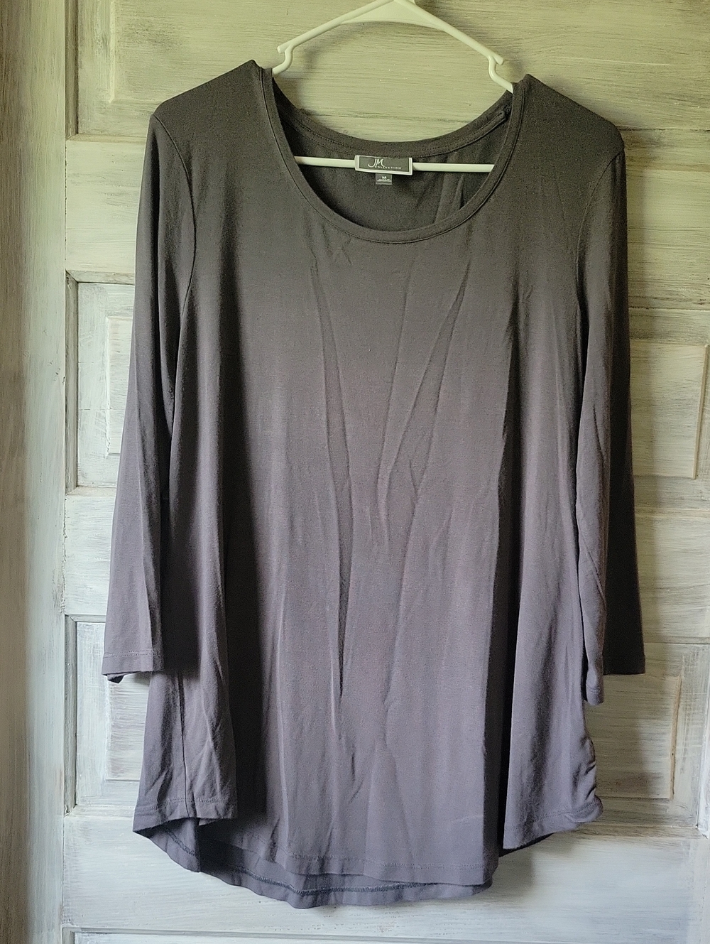 JM Collection Long Sleeve Scoop Neck Top in Charcoal